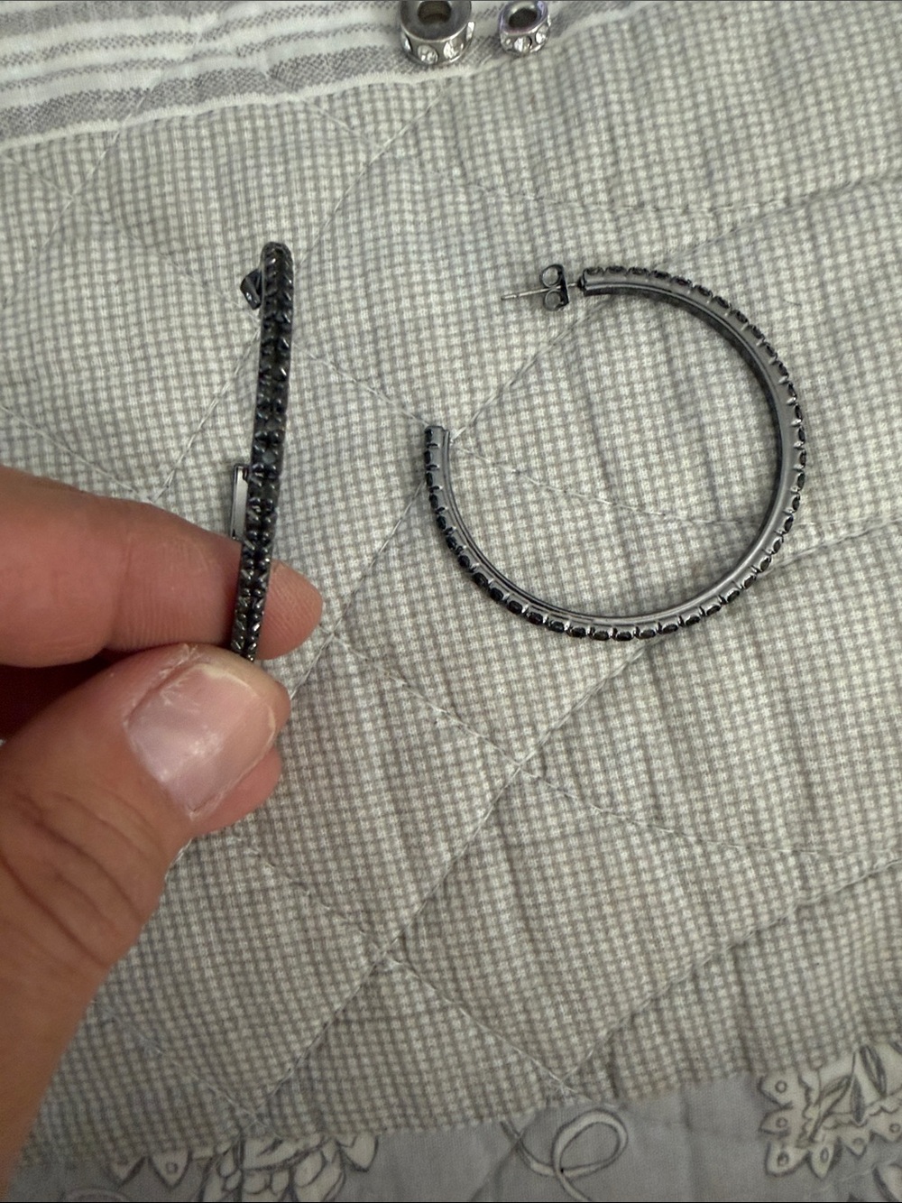 Black Pavé Hoop Earrings - Unbranded